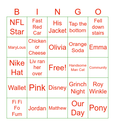 Family Bingo Card