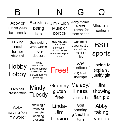 Hall Christmas Bingo Card