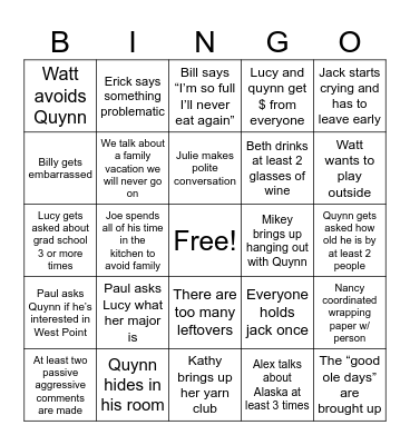 Adkins Family Bingo Card