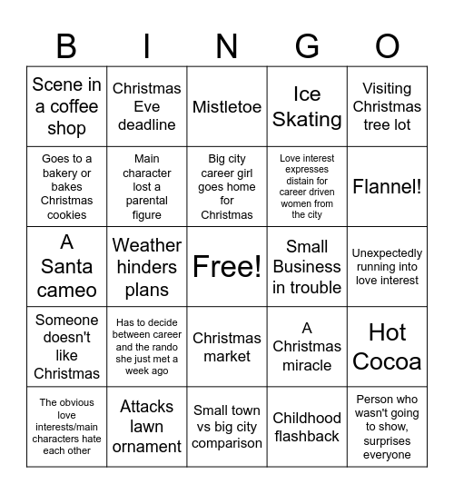 Really really bad Xmas Movie Bingo Card