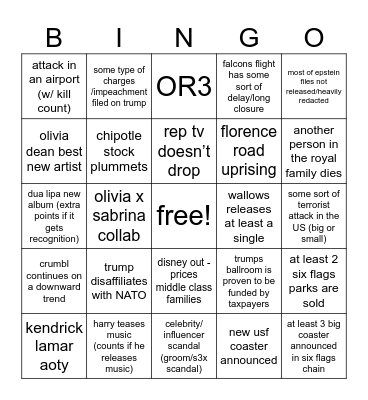 2026 bingo! Bingo Card