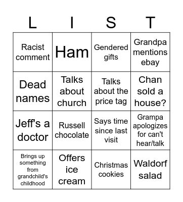 Family Checklist Bingo Card