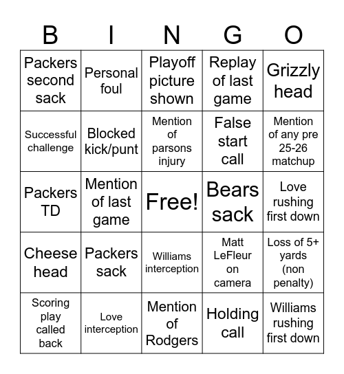 CHIGB Bingo Card