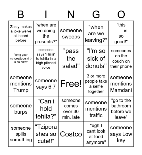 Polansky Party Bingo Card