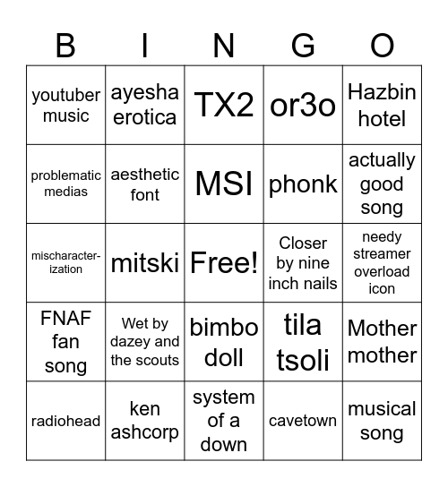 playlst Bingo Card