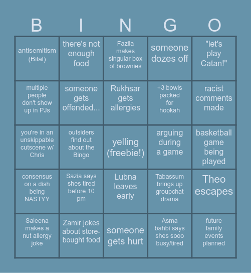 ᴄᴏᴜꜱɪɴ ᴘᴊ ᴘᴀʀᴛʏ  ☆ Bingo Card