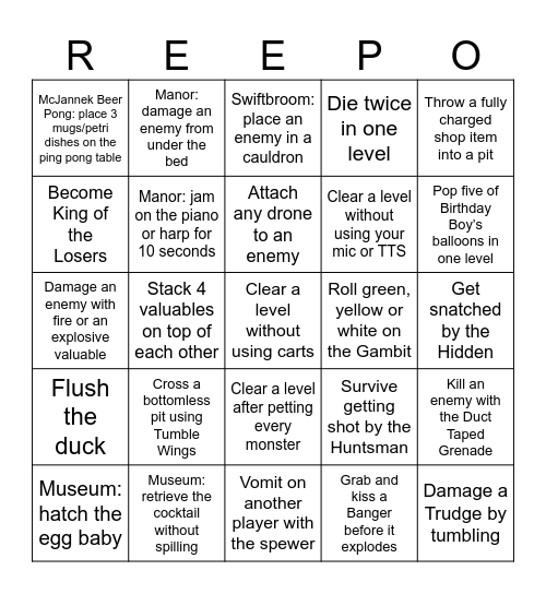 R.E.P.O. Bingo Card