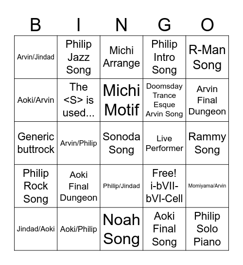 SHIJIN THE FIFTH Bingo Card