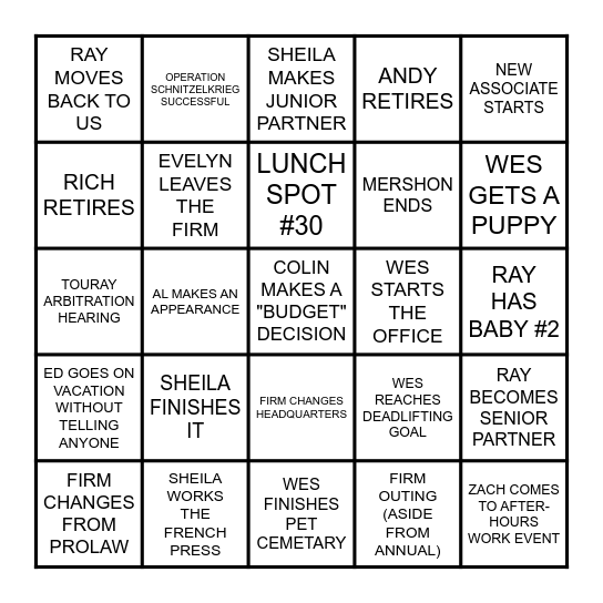 ZAZZALI BINGO Card