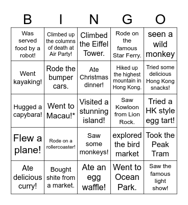 Hong Kong Bingo! Bingo Card