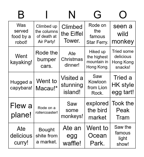 Hong Kong Bingo! Bingo Card