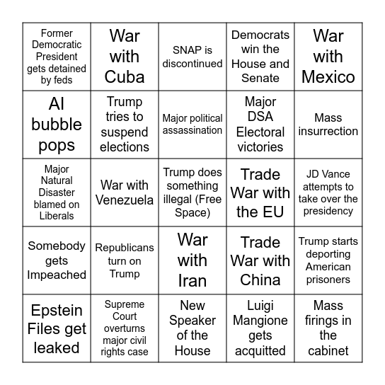 2026 american political bingo card Bingo Card
