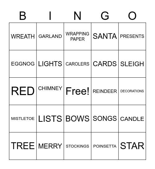 christmas Bingo Card