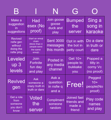 Wad Bingo Card