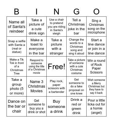 Christmas Bar Crawl Bingo Card