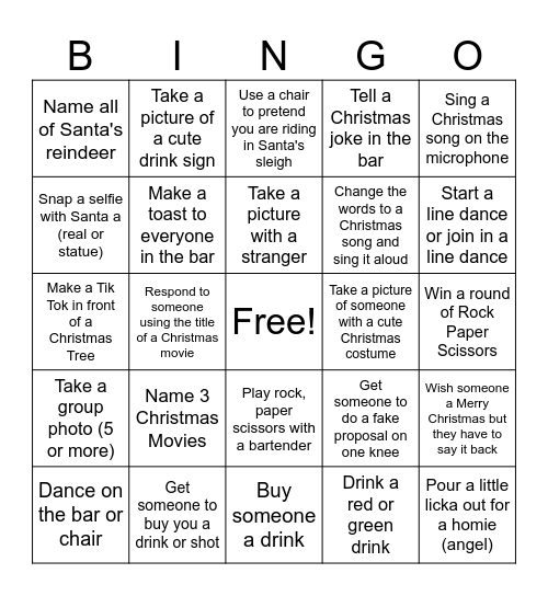 Christmas Bar Crawl Bingo Card