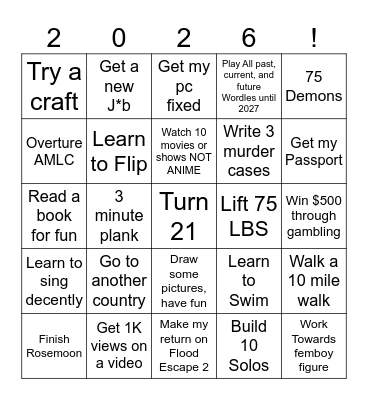 2026 Bingo Board Bingo Card