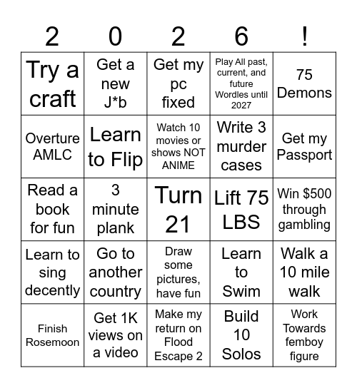 2026 Bingo Board Bingo Card