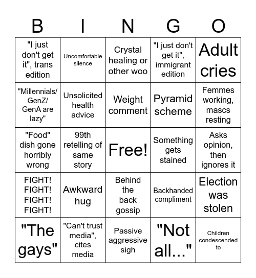 Xmas Helper Bingo Card