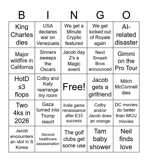 2026 Bingo Card