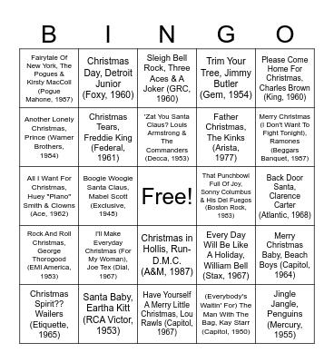 Music Bingo Card
