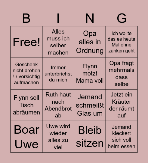 Weihnachts Bingo Card
