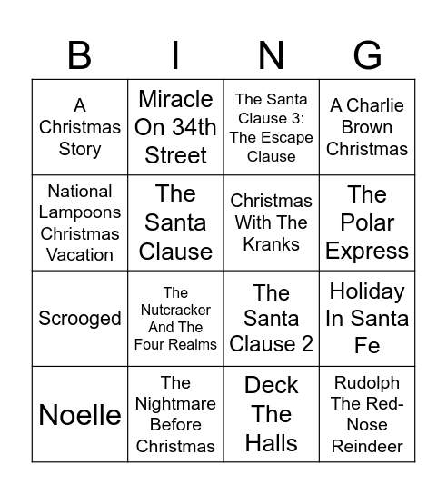 Christmas Movies Bingo Card