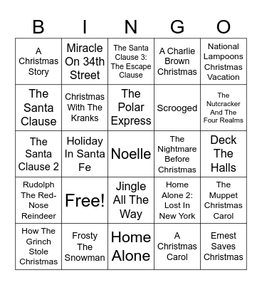 Christmas Movies Bingo Card