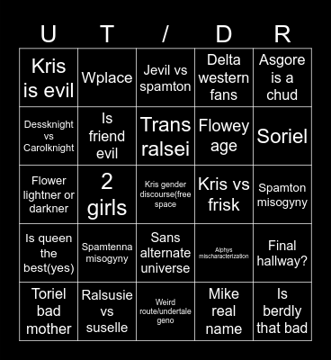 Undertale/Deltarune discourse bingo Card