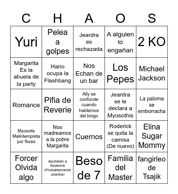 Party Waterdeep Caos Bingo Card