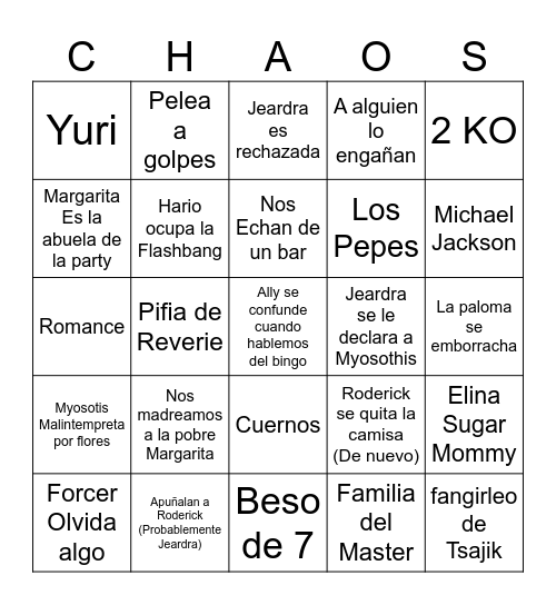 Party Waterdeep Caos Bingo Card