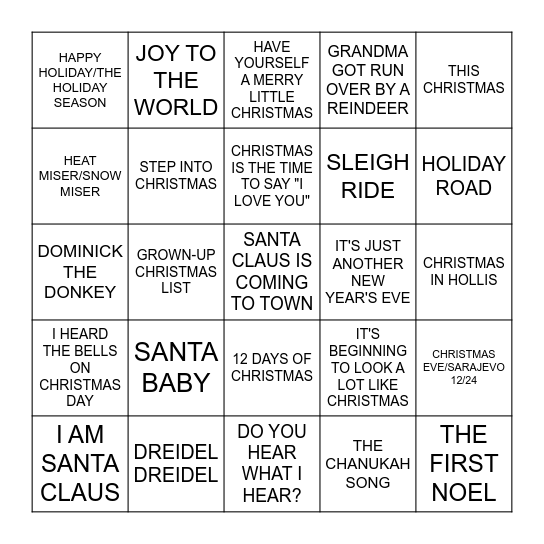 THE HOLIDAYS Bingo Card
