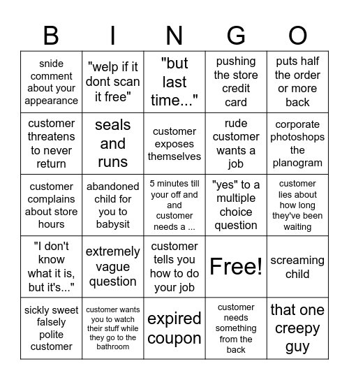 Retail Bingo Card
