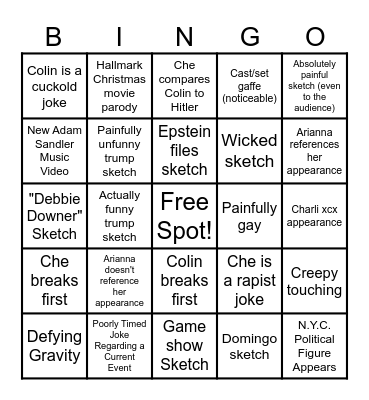 Saturday Night Live 50th Anniversary Predictions Bingo Card