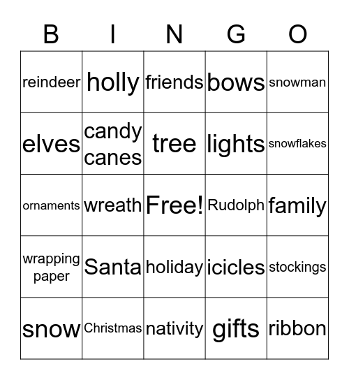 Holiday Bingo Card