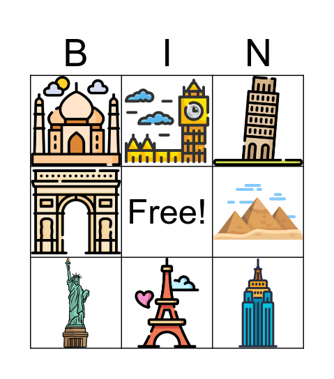 Landmarks Bingo Card