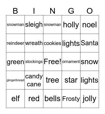 Holiday Bingo Card