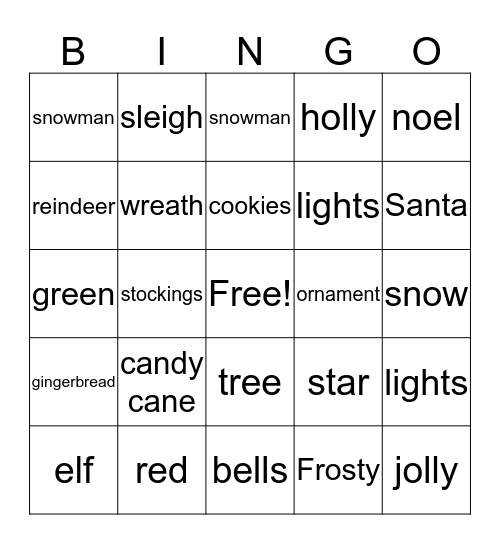 Holiday Bingo Card