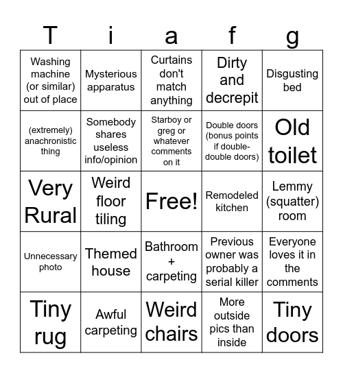 Old House Bingo Card