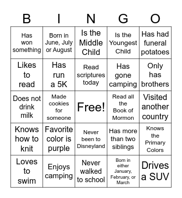 Get to Know You Bingo Card