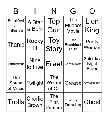 Musical Bingo - Movie Edition Bingo Card
