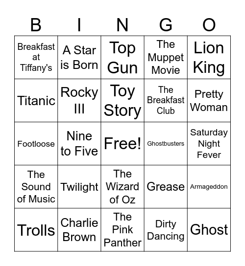 Musical Bingo - Movie Edition Bingo Card