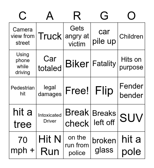 Car bingo Card