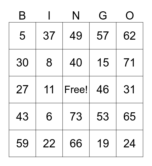 MONTEBELLO BINGO Card