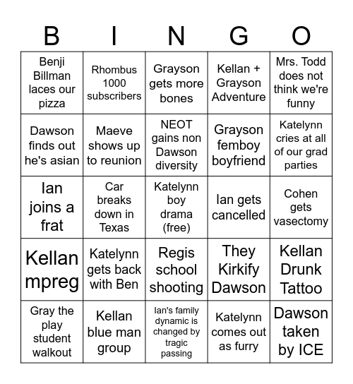 2026 NEOT Bingo Card