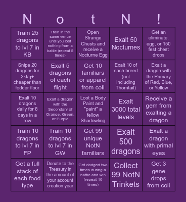 NotN Hard Bingo Card