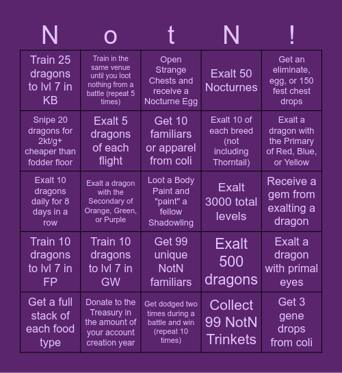 NotN Hard Bingo Card