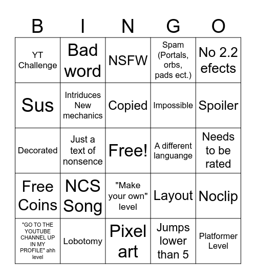 GD Recent tab Bingo Card