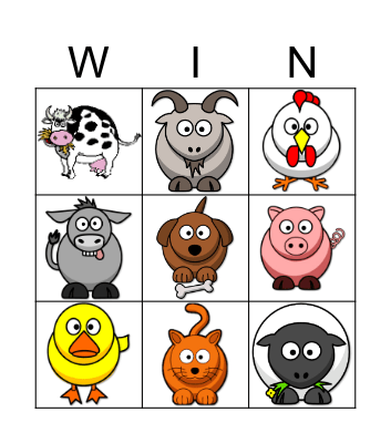 Farm Animals Bingo Card
