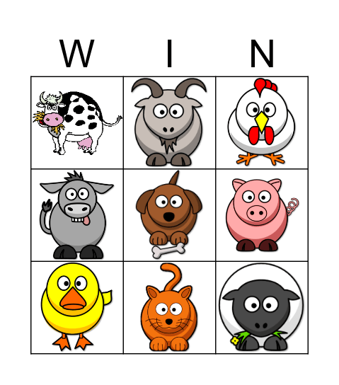 Farm Animals Bingo Card